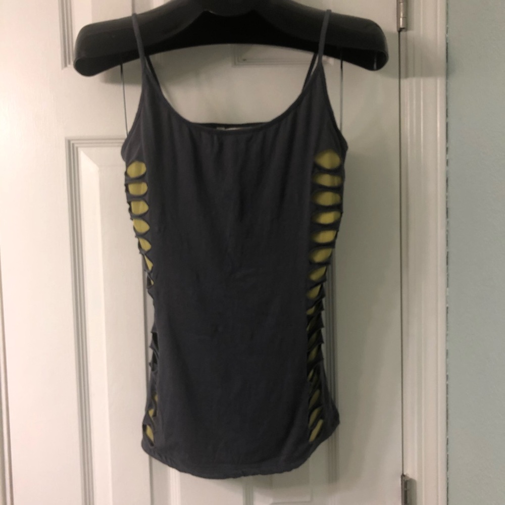 Derek Heart shark gill knit and mesh tank